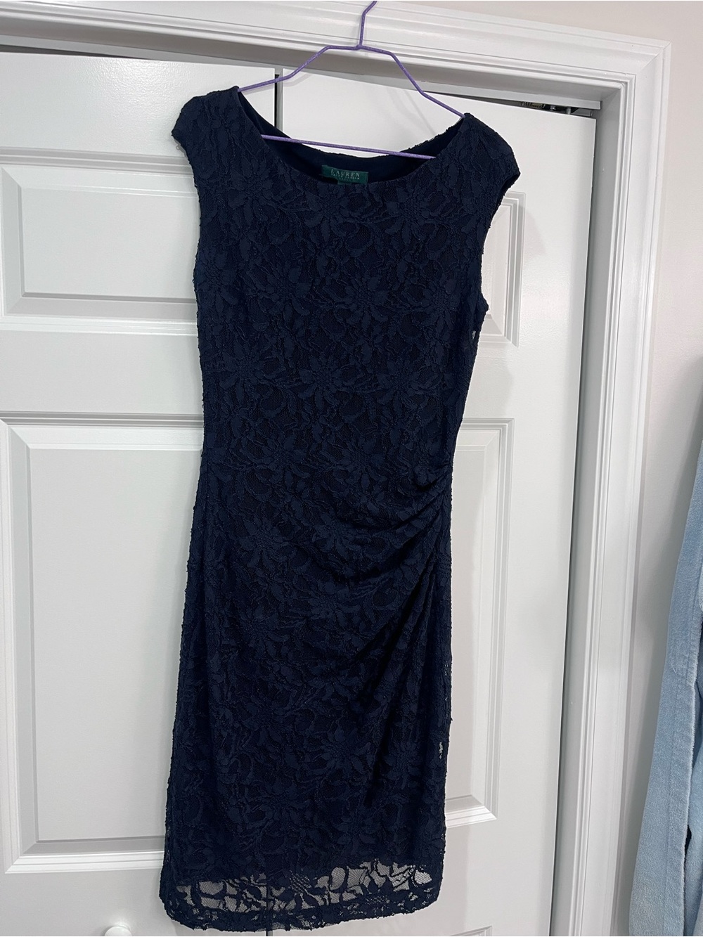 Ralph Lauren Navy Floral Lace Sheath Dress